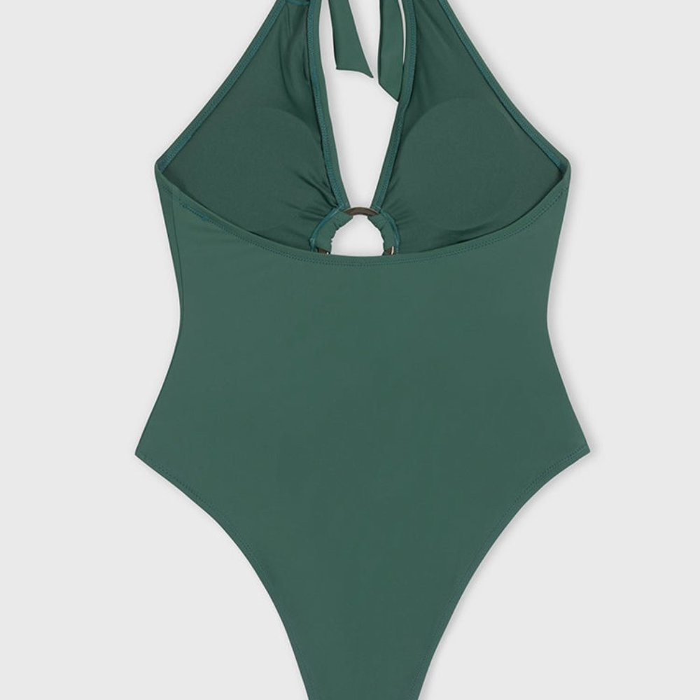 NWT Cupshe Green Halter Flower Cutout One Piece Swimsuit Size M